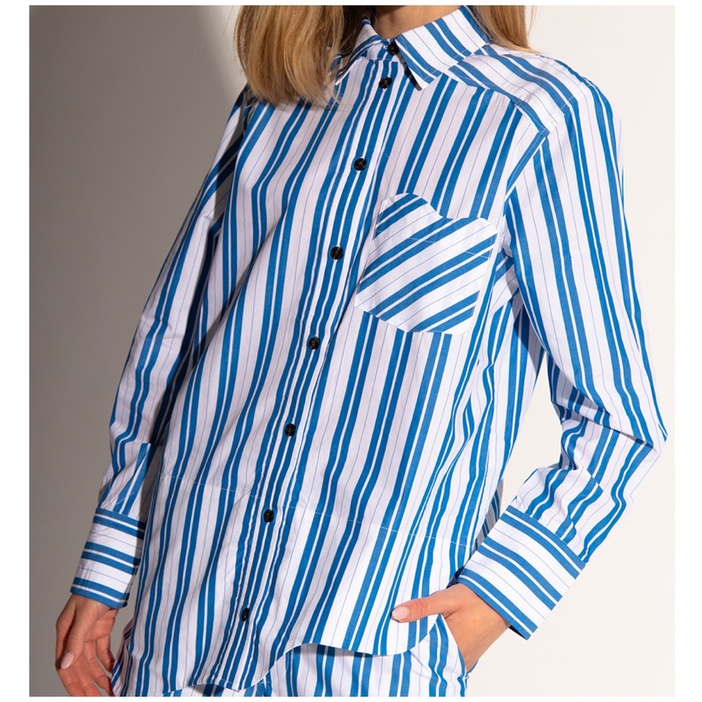 GANNI Asymetrical Hem Stripe Cotton Top - Daphne